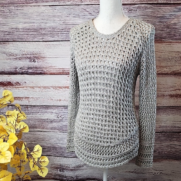 NEW LUCKY BRAND OLIVE GREEN OPEN KNIT LONG SLEEVE PULLOVER SWEATER - Picture 1 of 14